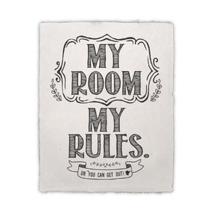 My Room My Rules Handmade Paper 12.5x15 Inspirational Unframed Positive Quote Book Page Print Poster Teen Room, Stuff for Dorm Rooms image 1