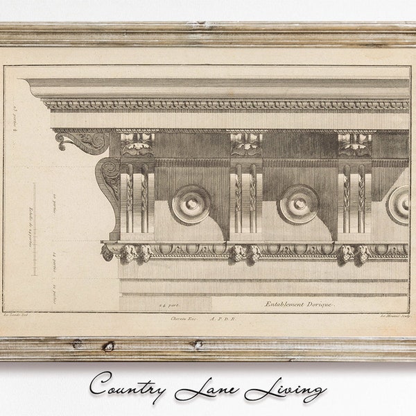 Antique Column Detail Architectural Drawing Download - Warm Amber Vintage Rustic Art - Print at Home - Printable Instant Downloadable #682