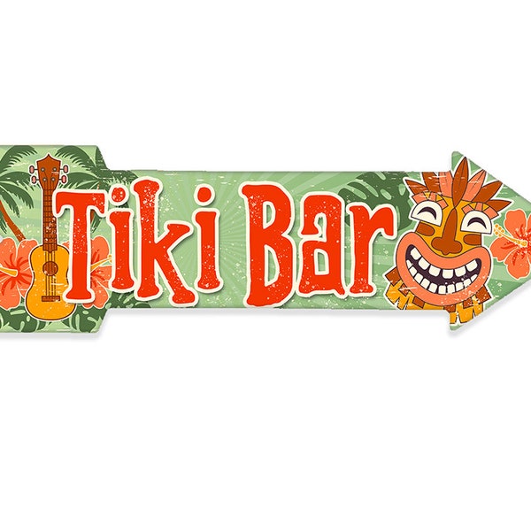 Metal Sign - Tiki Bar Metal Arrow - Directional Arrow Sign -Durable - Use Indoor/Outdoor - Tropical Beach Bar Sign and Summer Decor and Gift