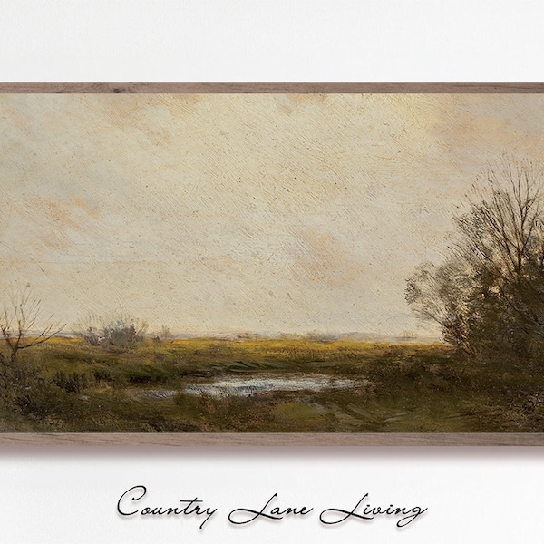 Samsung Frame TV Evening on the Farm Landscape Painting - Farmhouse Rustic Art Instant 4k Wallpaper - Dark Toned Painting Downloadable #701