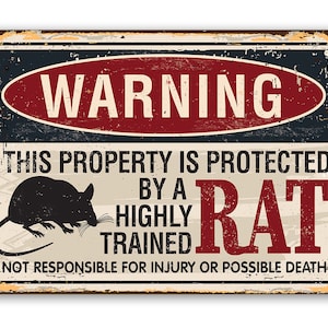 Tin - Metal Sign - Property Protected By Rat - 8" x 12"  or 12" x 18"  Use Indoor/Outdoor - Great Gift and Decor for Outside Home