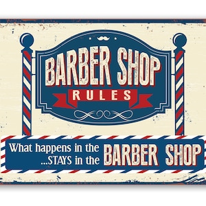 Tin - Metal Sign - Barber Shop Rules - 8"x12"/12"x18" Use Indoor/Outdoor - Great Decor and Gift for Barber