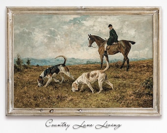 Portrait of a Man on a Horse and Dogs On the Hunt Painting Download - Rustic Art - Print at Home Poster -Printable Instant Downloadable #727