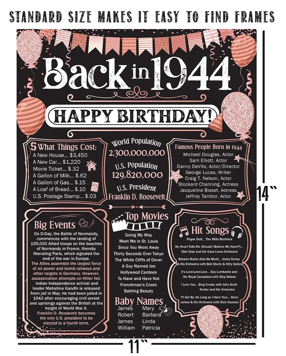 80th Birthday Newspaper Sign, 80th Birthday Gift for Men or Women, What  Happened in 1944, 80 Years Ago Back in 1944 Poster PRINTABLE 