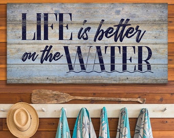 Life Is Better On The Water - Large Canvas (Not Printed on Wood) - Stretched on Wood - Perfect Lake House, Beach, & Cabin Decor - Great Gift
