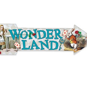 Tin - Wonderland - Directional Arrow Sign - Durable Metal Sign - Use Indoor/Outdoor - Game, Nursery and Playroom Decor and Housewarming Gift