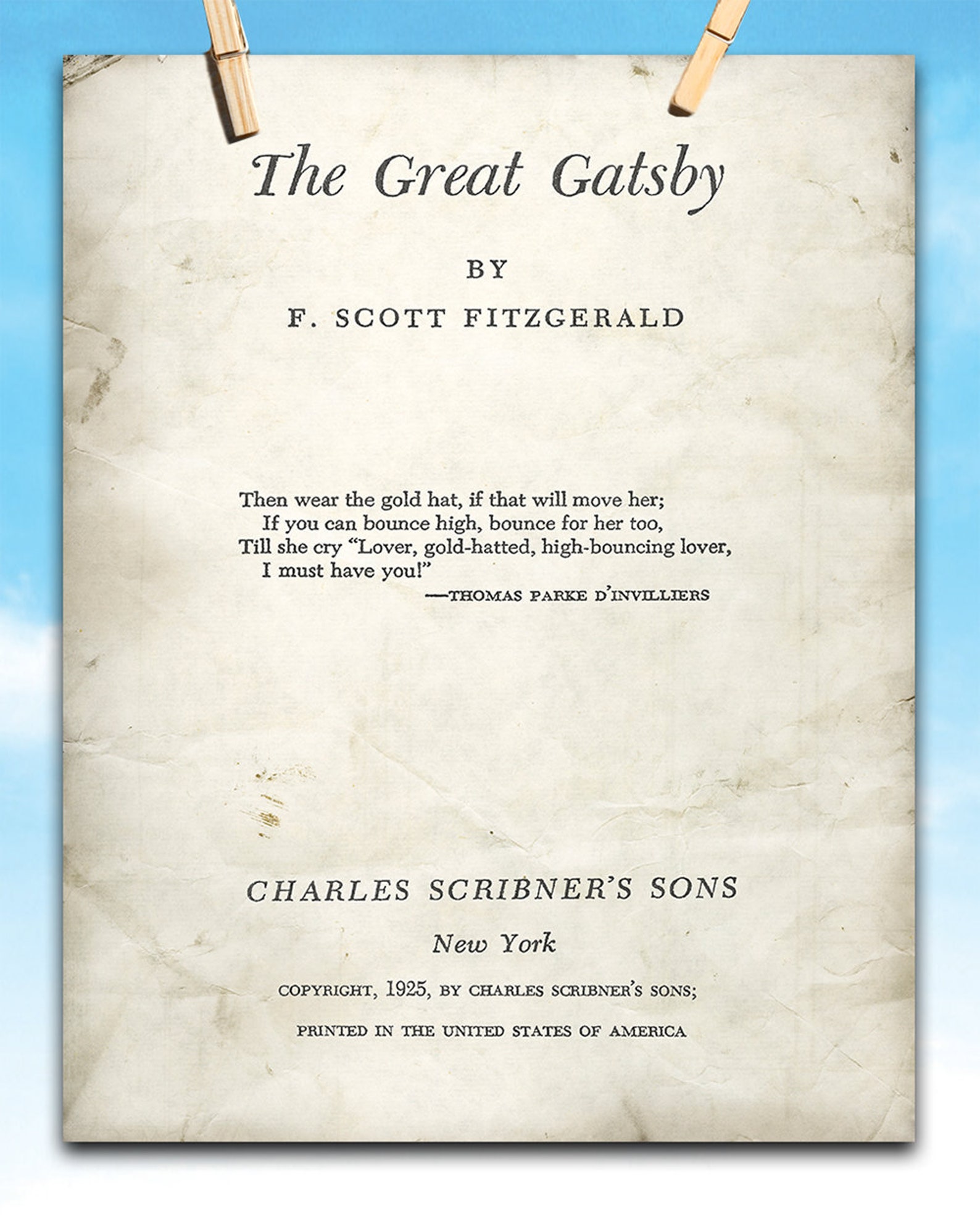 The Great Gatsby Title Page 11x14 Unframed Typography Book Etsy
