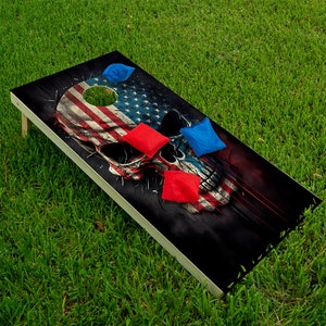 Set of 2 Corn Hole Decal Patriotic Skull American Flag Art Cornhole Wrap, Professional Vinyl Cover Sticker, More Designs to Choose This Shop