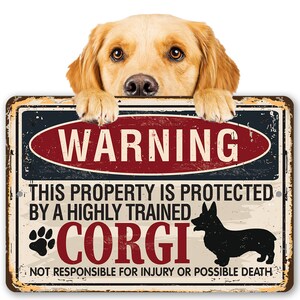 Warning Property Corgi-8" x 12" or 12" x 18" Aluminum Tin Awesome Metal Poster