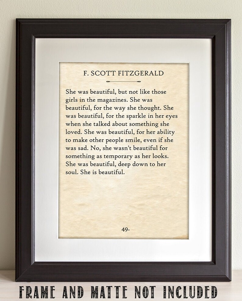 She Was Beautiful F. Scott Fitzgerald 11x14 Unframed Book Etsy