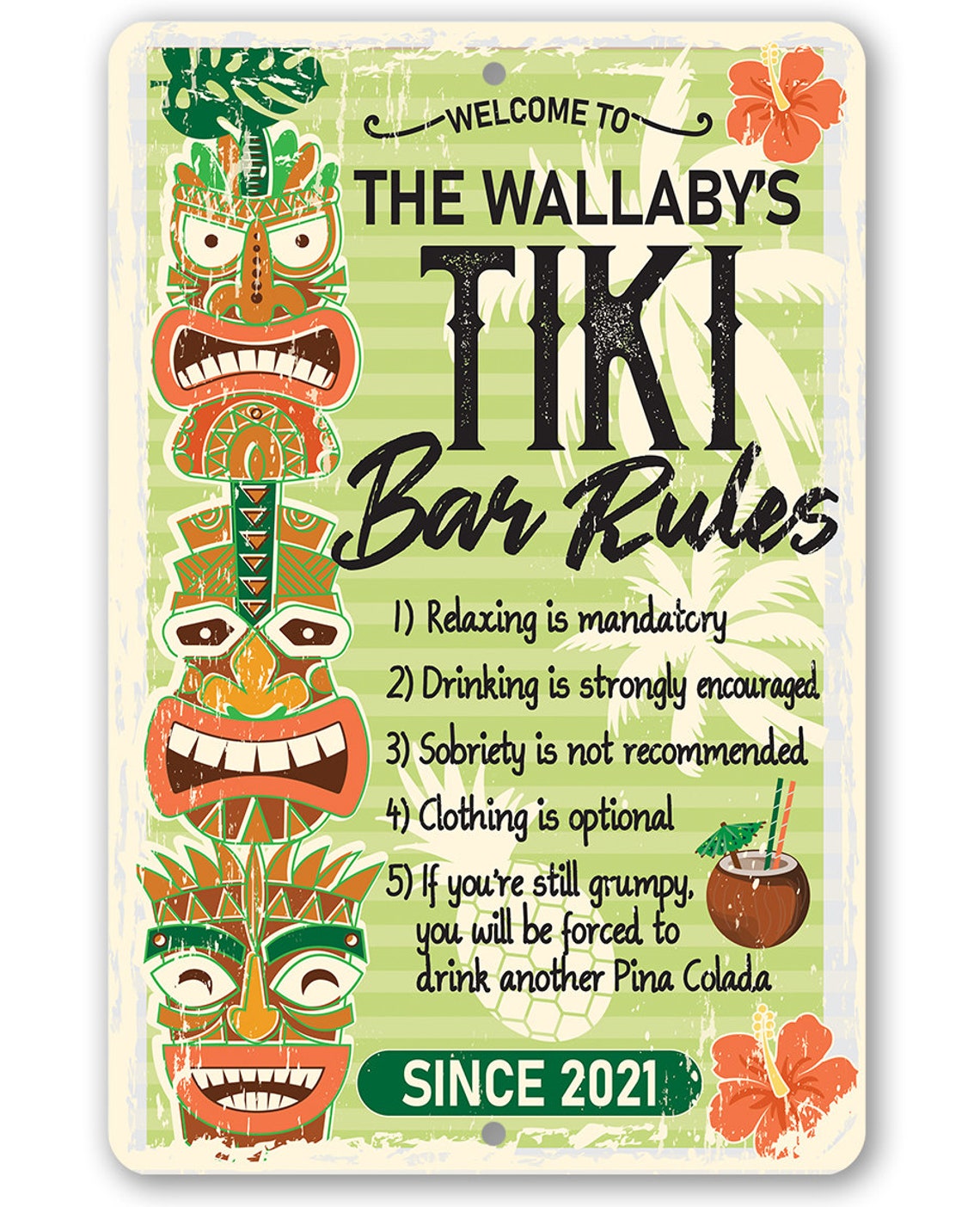 Tin Personalized Tiki Bar Rules Metal Sign 8 x Etsy