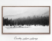 Samsung Frame TV Quite Snow on the Lake - lake house Christmas Image Instant 4k Wallpaper - Black and White Tones Downloadable 661