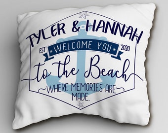 Personalized Pillow - Beach House - Great Decorative Throw Pillow for Waterfront Property (Insert Included)