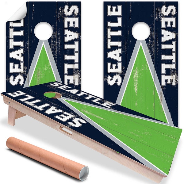 Cornhole Board Wraps and Decals for Boards Set of 2 Skins Professional Vinyl Covers Sticker - Seattle Football Tailgating Decal