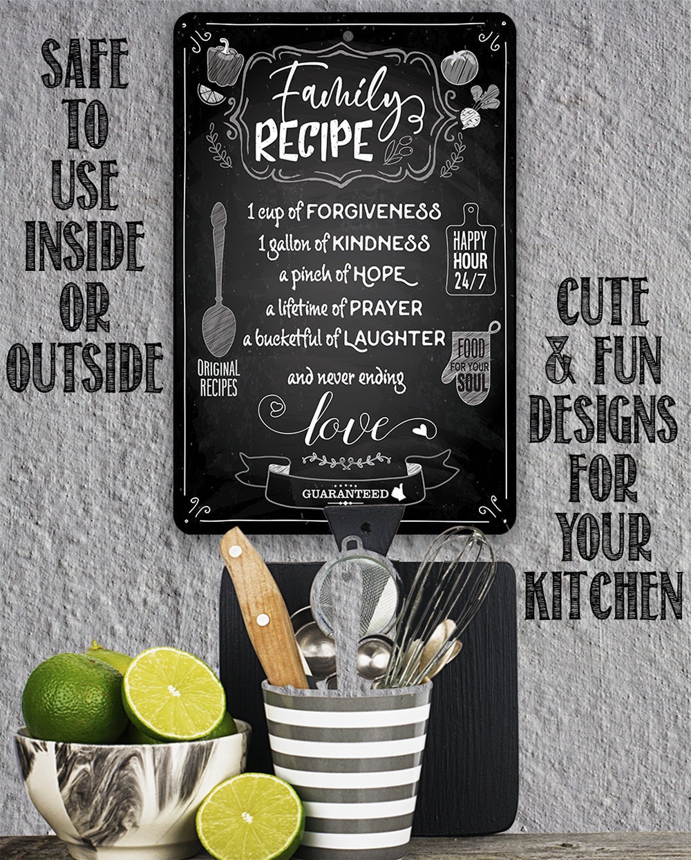 Funny Kitchen Quote Our Family Recipes Metal Tin Sign Wall Decor Retro  Kitchen Signs With Sayings For Home Kitchen Decor Gifts