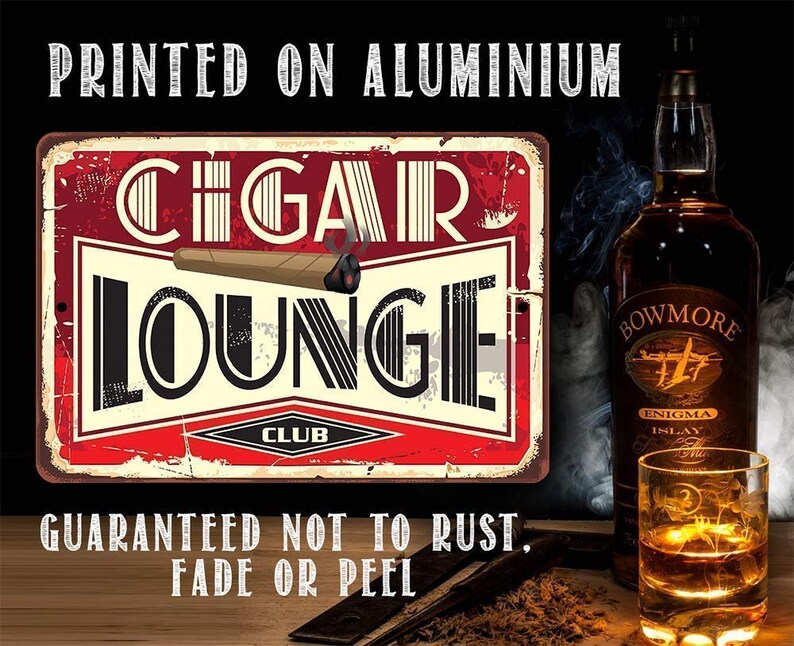 Tin Cigar Lounge Metal Sign 8 x 12 or 12 x 18 Indoor/Outdoor Great Home, Bar, Man Cave Decor for Cigar Aficionados image 3
