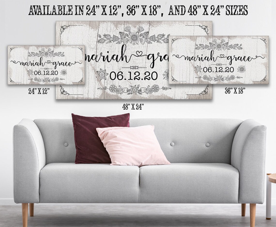 Personalized Baby Name Large Canvas Wall Art Not Printed Etsy