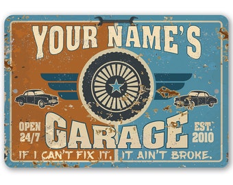 Tin - Personalized Garage Metal Sign - 8"x12" or 12"x18" Use Indoor/Outdoor - Great Auto Shop Decor