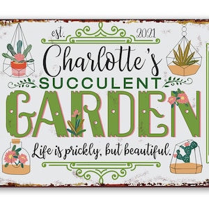 Tin - Personalized Succulent Garden Metal Sign - 8" x 12" or 12" x 18" Use Indoor/Outdoor - For Cactus Enthusiasts