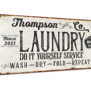 Personalized - Farmhouse Laundry Room Sign - Canvas (Not Printed on Metal) Stretched on Wood - Vintage Farmhouse Laundry Room Decor