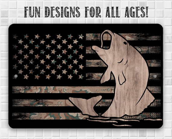 Tin Metal Sign Camouflage American Flag Fishing Durable Use Indoor