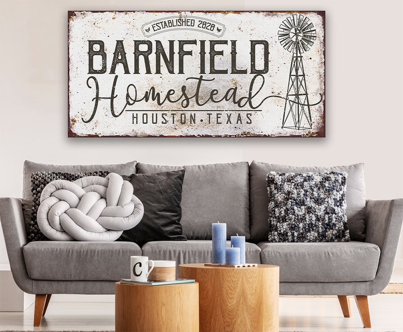 Personalized Homestead Windmill Large Farmhouse Canvas Not Printed on Metal Stretched on Wood Couch Living Room Decor Great Gift image 8