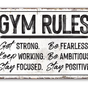 Tin - Metal Sign - Gym Rules - 8"x12"/12"x18" Use Indoor/Outdoor - Great Motivational Gym Decor and Gift