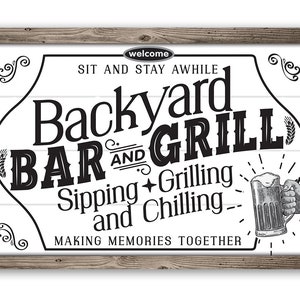 Tin - Metal Sign - Backyard Bar & Grill - 8" x 12"/ 12"x18" Use Indoor/Outdoor - Home Barbecue Bar and Grill Decor