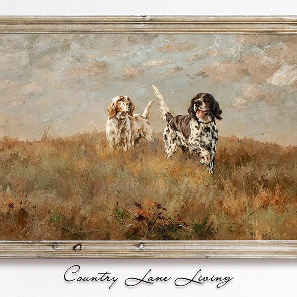 The Hunting Dogs Landscape Painting Download - vintage Book Style Rustic Art - Print at Home Poster - Printable Instant Downloadable #726