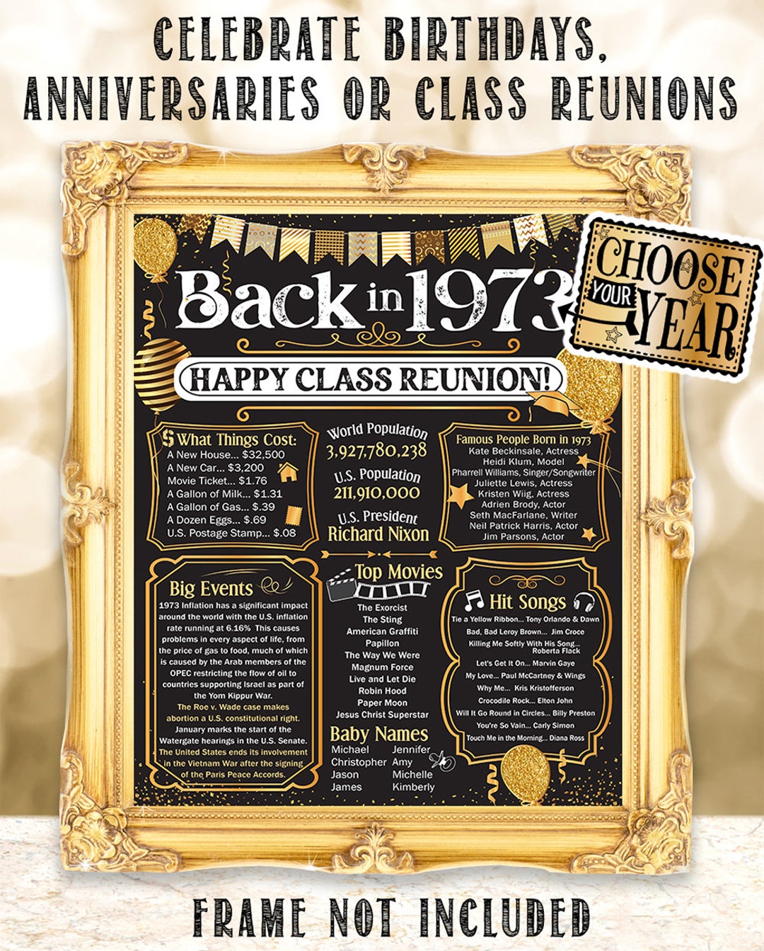 50th High School Reunion Decoration in Gold or Rose Gold Class of 1973