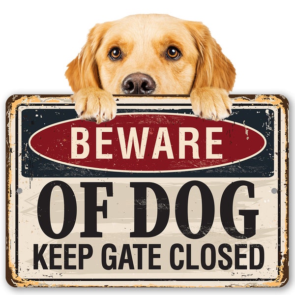 Beware of Dog Keep Gate Closed - 8" x 12" or 12" x 18" Aluminum Tin Awesome Metal Poster