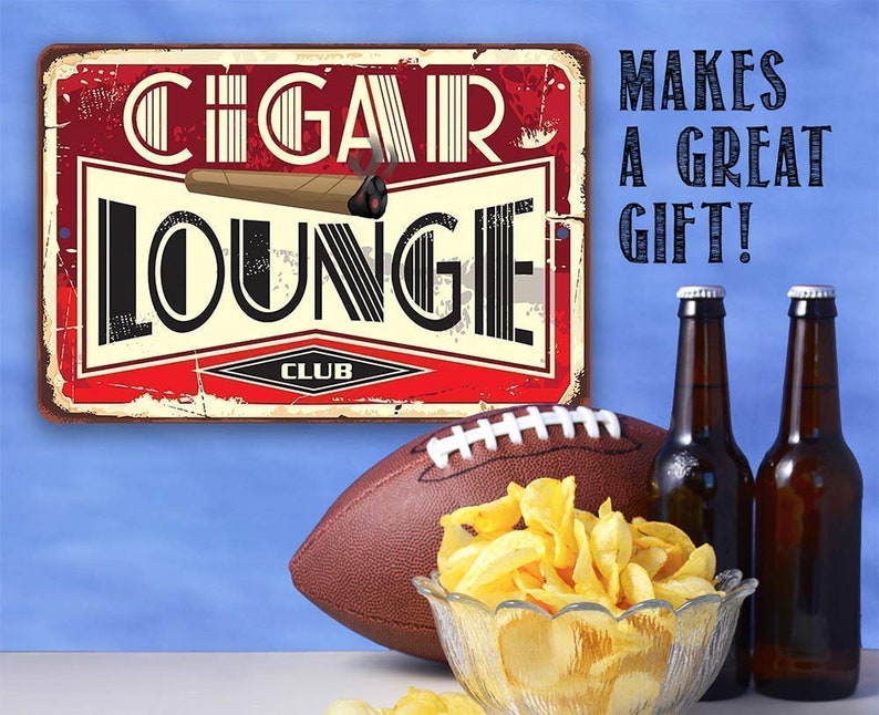 Tin Cigar Lounge Metal Sign 8 x 12 or 12 x 18 Indoor/Outdoor Great Home, Bar, Man Cave Decor for Cigar Aficionados image 2