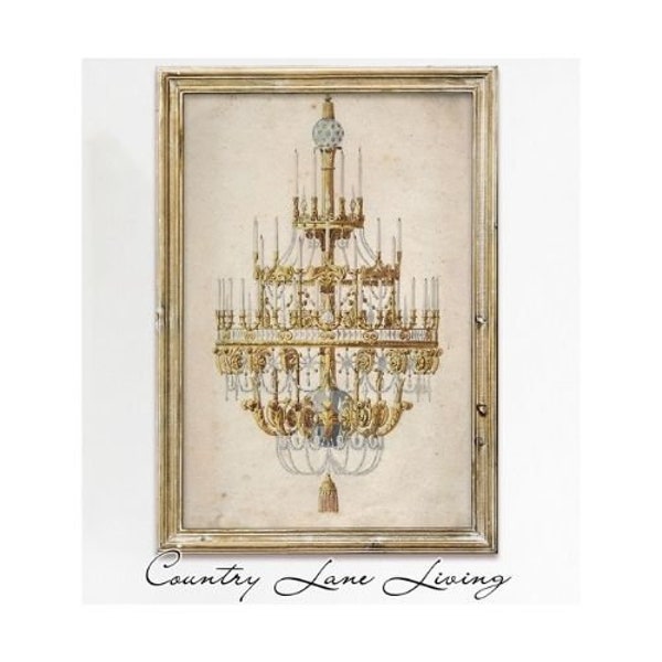 Chandelier Design Drawing Decorative Architectural Drawing Download - Vintage Rustic Art - Print at Home-Printable Instant Downloadable #691
