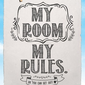 My Room My Rules Handmade Paper 12.5x15 Inspirational Unframed Positive Quote Book Page Print Poster Teen Room, Stuff for Dorm Rooms image 3