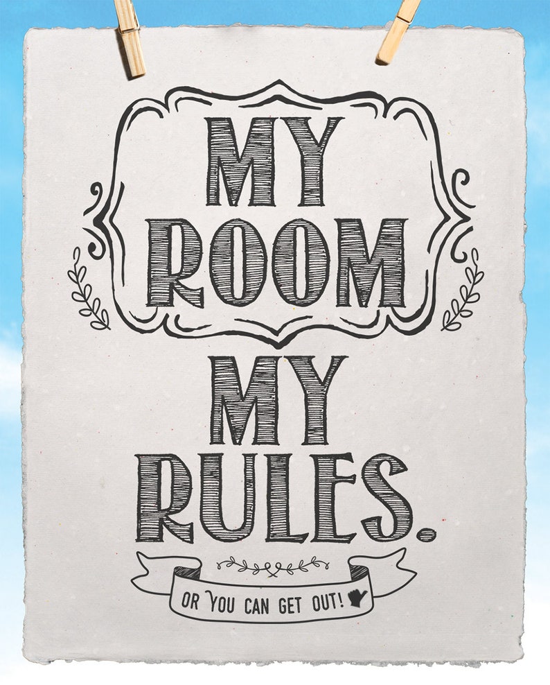 My Room My Rules Handmade Paper 12.5x15 Inspirational Unframed Positive Quote Book Page Print Poster Teen Room, Stuff for Dorm Rooms image 3