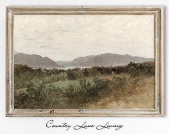 Mountain Lake Landscape Oil Painting Download - Warm Toned Vintage Rustic Art - Print at Home Poster - Printable Instant Downloadable #139