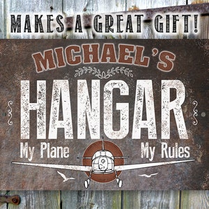 Personalized Metal Sign - Airplane Hangar - Tin - 8x12 / 12x18 Indoor/Outdoor - Great Gift & Decor