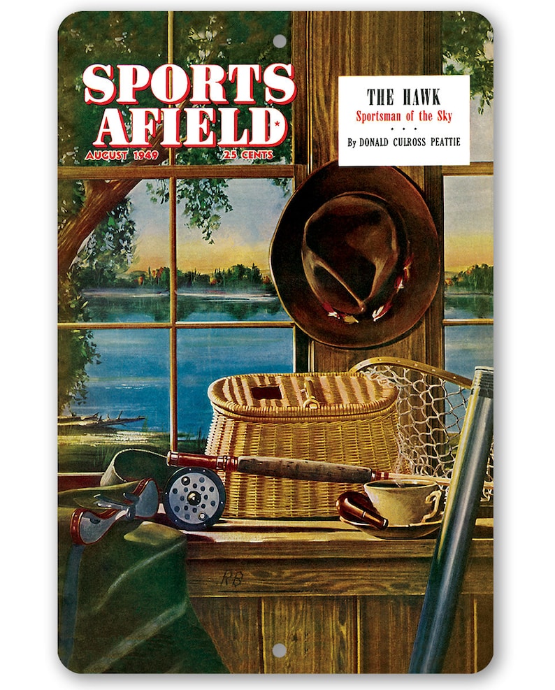 Sports Afield Ready for Fly Fishing Cover Metal Sign Tin 8x1212x18 IndoorOutdoor-For Lake House