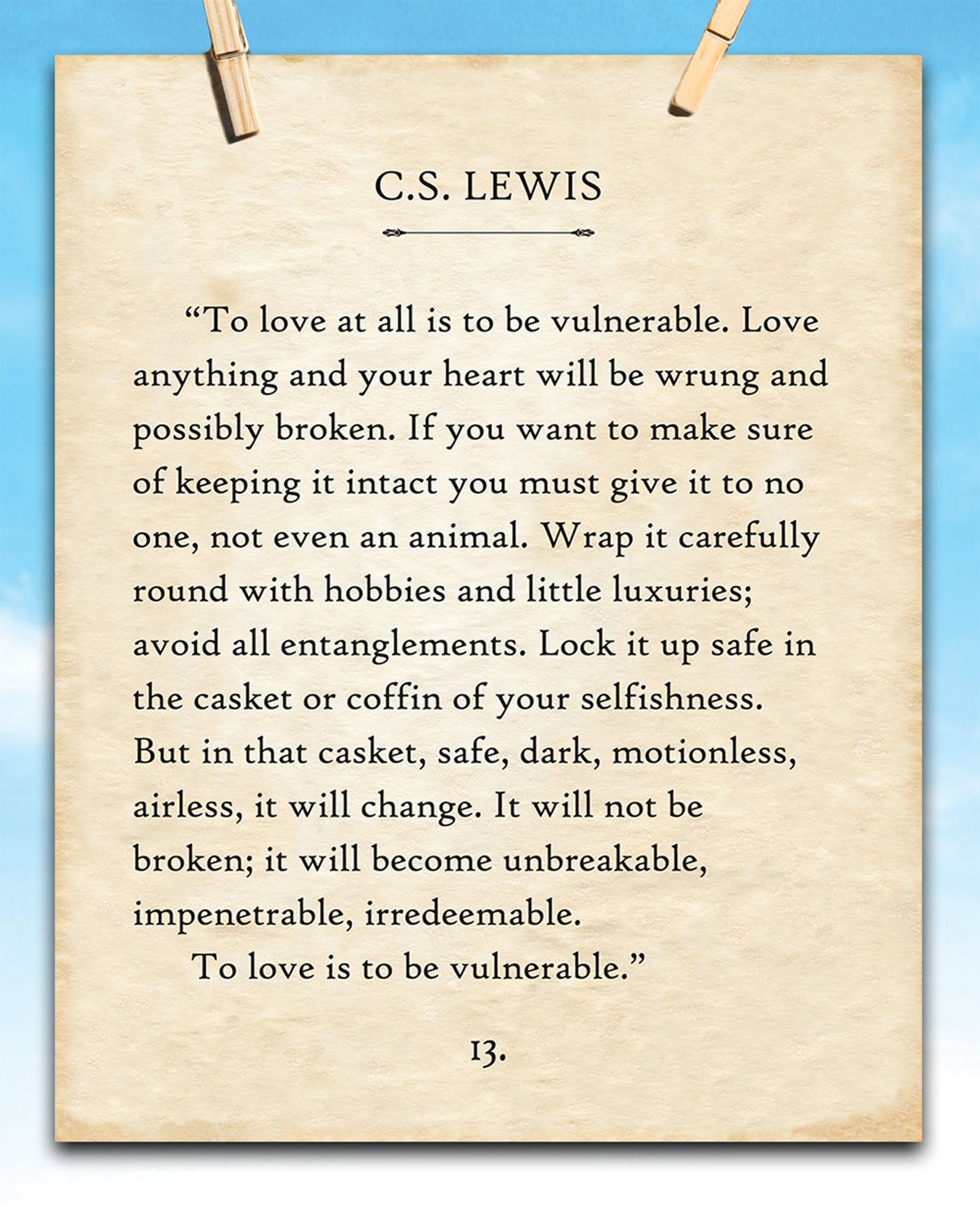 CS Lewis to Love at All is to Be Vulnerable 11x14 Unframed Etsy