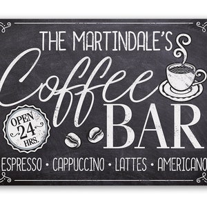Tin - Personalized Coffee Bar Open 24 Metal Sign - 8" x 12" or 12" x 18" Use Indoor/Outdoor - Coffee Shop Decor