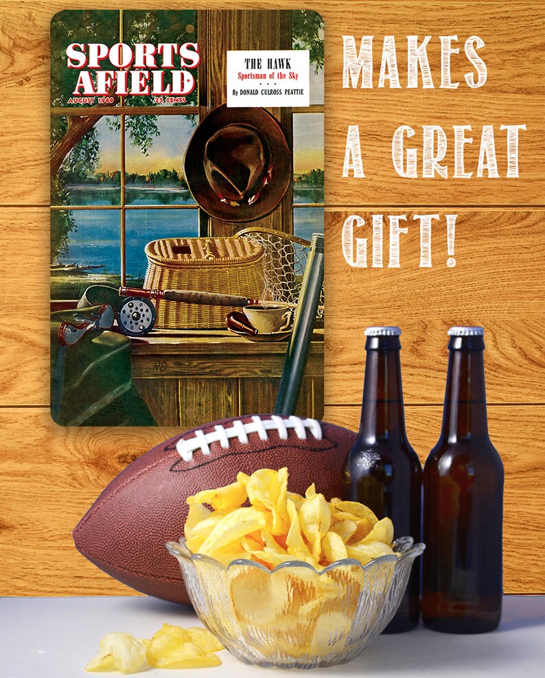 Sports Afield Ready for Fly Fishing Cover Metal Sign Tin 8x1212x18 IndoorOutdoor-For Lake House