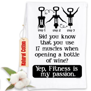 Wine Themed Kitchen Tea Towels - Funny Kitchen Towels Fitness Is My Passion Decorative Dish Towels with Sayings, Funny Kitchen Gifts - Gifts