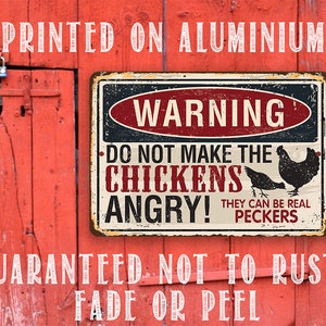 Cartello In Metallo Umoristico 20x30 Cm – 'Warning Do Not Make The Chickens Angry' – Decorazione Per Fattoria, Casa, Bar