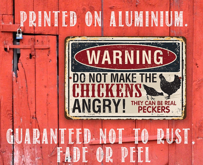 Cartello In Metallo Vintage 'Warning Do Not Make The Chickens Angry' – 20x30 Cm, Per Fattoria O Garage