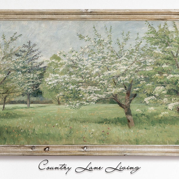 Spring Cherry Blossoms Oil Painting Download - Muted Toned Vintage Rustic Art - Print at Home Poster - Printable Instant Downloadable #625