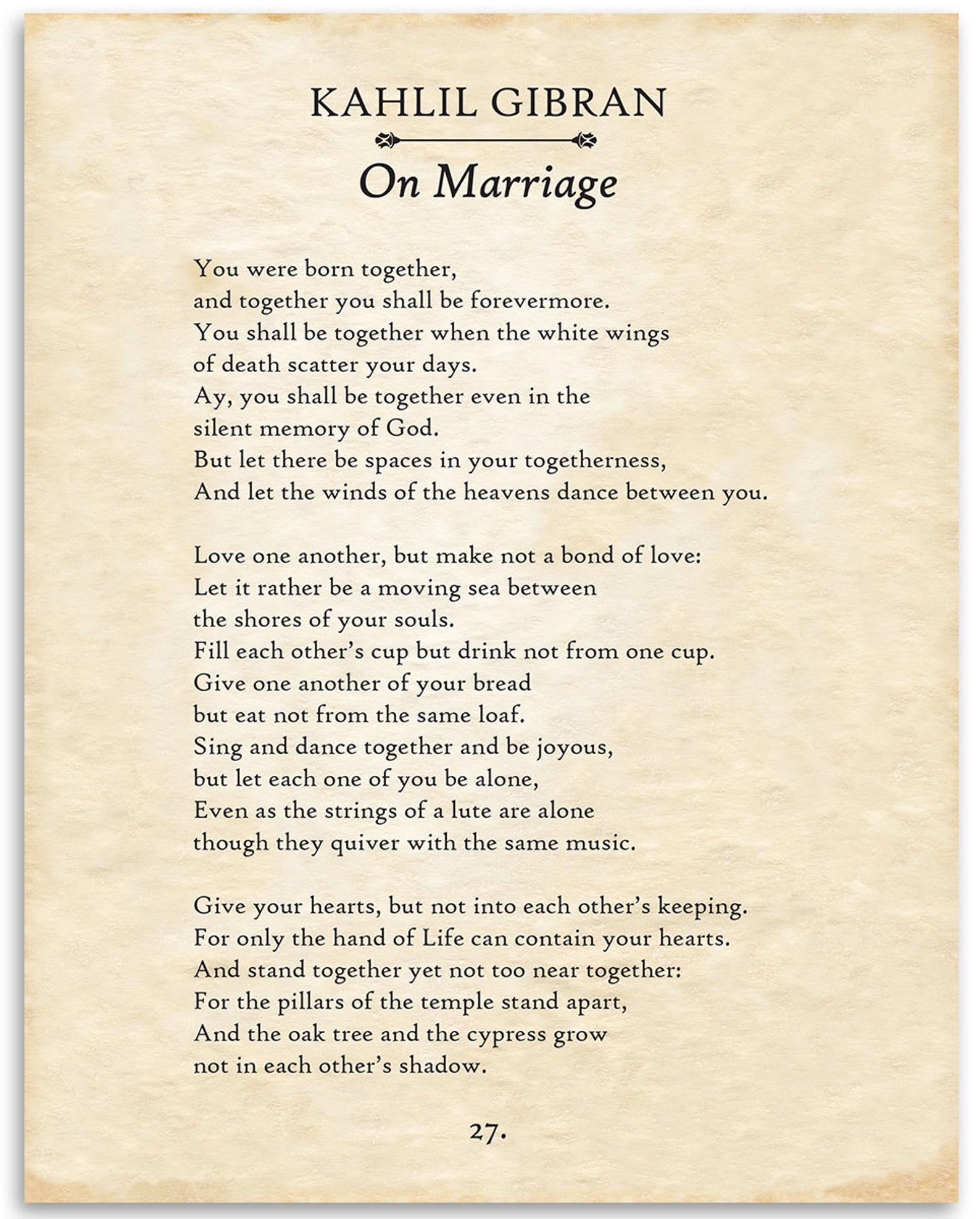 Kahlil Gibran on Marriage 11x14 Unframed Typography Book Etsy