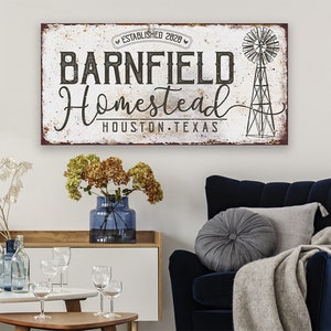 Personalized Homestead Windmill Large Farmhouse Canvas Not Printed on Metal Stretched on Wood Couch Living Room Decor Great Gift image 5