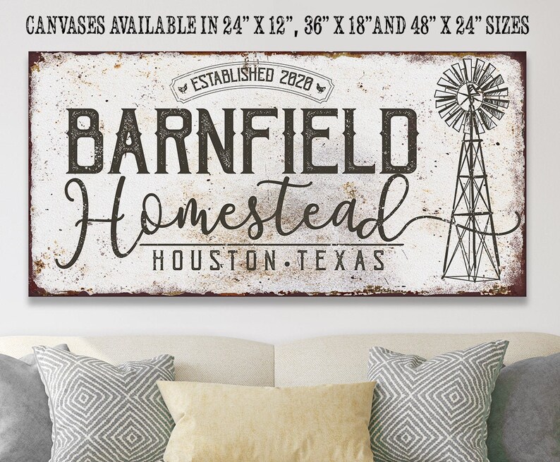 Personalized Homestead Windmill Large Farmhouse Canvas Not Printed on Metal Stretched on Wood Couch Living Room Decor Great Gift image 2