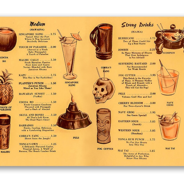 Metal Sign - Tiki Drinks Menu Sign - 8"x12" or 12"x18" - Durable Tin - Use Indoor/Outdoor - Makes a Great Bar Decor and Housewarming Gift