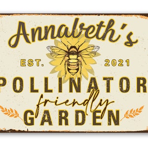 Tin - Personalized Pollinator Friendly Metal Sign - 8" x 12" or 12" x 18" Use Indoor/Outdoor - Botanical Garden Decor